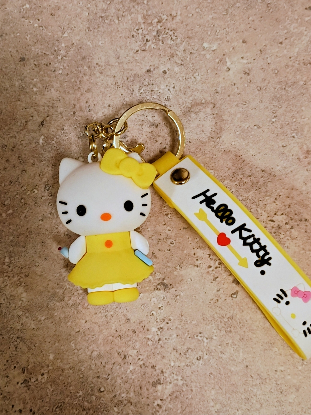 Hello Kitty Yellow and White Silicone Key Ring with Strap